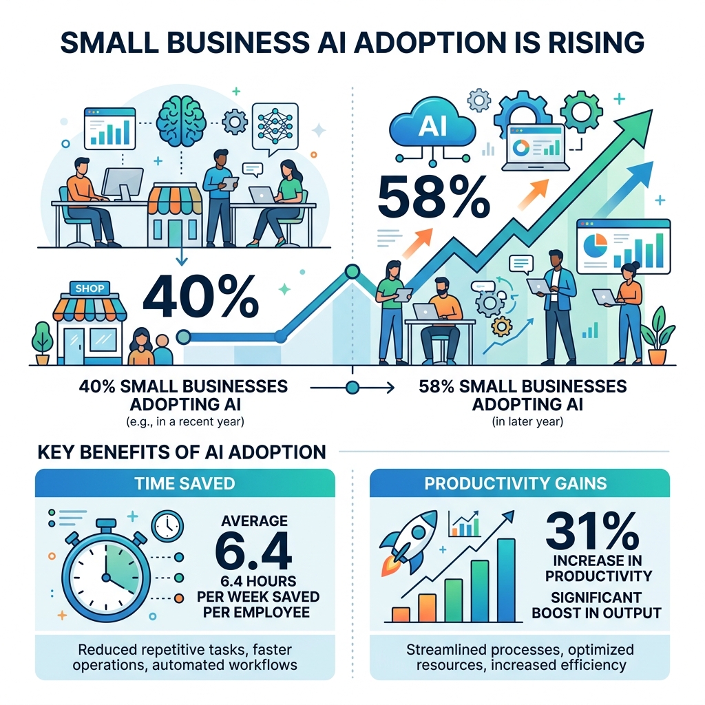 Small business AI adoption statistics infographic