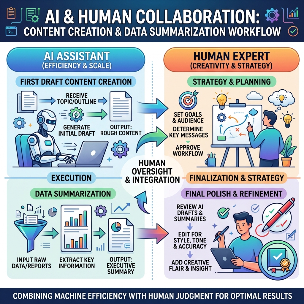 Diagram showing an AI assistant effectively handling first draft creation
